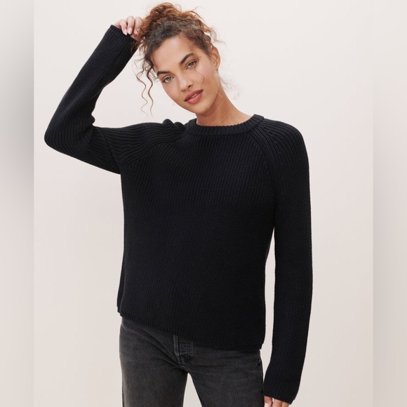 Jenni Kayne Cotton Fisherman Sweater Black Size Medium
